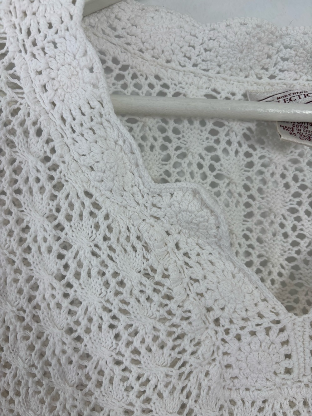 Northern Reflections White Open Knit Crochet Sweater L Cotton Boho - Picture 8 of 11